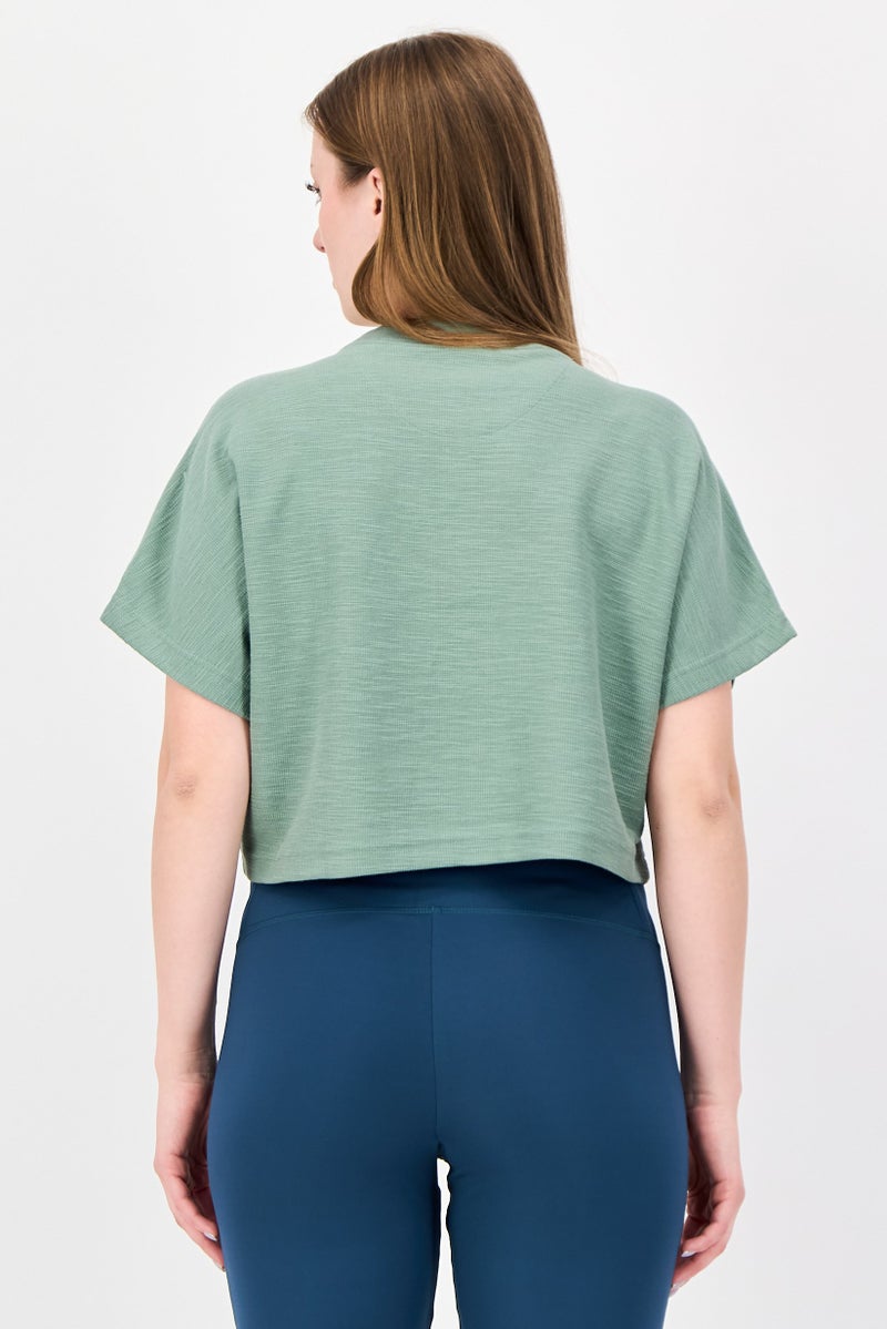 Adidas Women Regular Fit Short Sleeve Outdoor Crop T-Shirt, Sage Green - Image 4